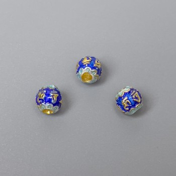 Cloisonné Bead, blue and turquoise enamel, diameter 6x5 mm, hole 2 mm, gold-colored metal, 1 pc