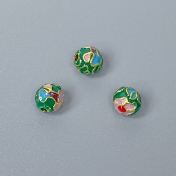 Cloisonne Bead, green-lilac enamel, gold-tone metal, 6 mm diameter, 1 mm hole, 1 pc