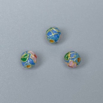 Bead Cloisonné blue-violet enamel, 6 mm diameter, hole approx. 1 mm, gold-tone metal, 1 pc