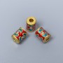 Cloisonné bead, cylindrical, turquoise-red enamel, 8×10 mm, hole 3 mm, gold-colored metal, 1 pc