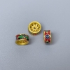 Cloisonné Rondelle Bead - Red, Green, Blue Enamel, 8x4mm, Gold-tone Metal, 1 pc