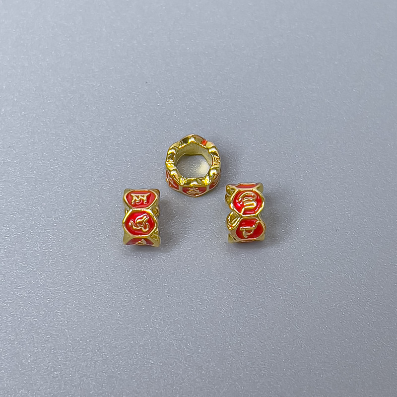 Cloisonné Bead Rondelle with Red Enamel, diameter 5.5x3.5 mm, hole diameter 3.5 mm, gold-tone metal, 1 pc