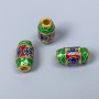 Cloisonné Barrel Bead in Green, Blue and Red Enamel, 8×14 mm, 3 mm hole, Gold-tone metal, 1 pc