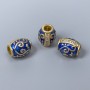 Cloisonné Barrel Bead, Blue Enamel with White Crystals, Diameter 10x8 mm, Hole Diameter 3 mm, Gold-tone Metal, 1 pc
