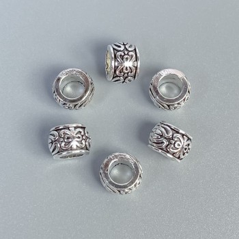 Bead insert fittings, silver metal color, 7x6 mm size, hole diameter ~3 mm, packaging 20 g (~25 pcs)