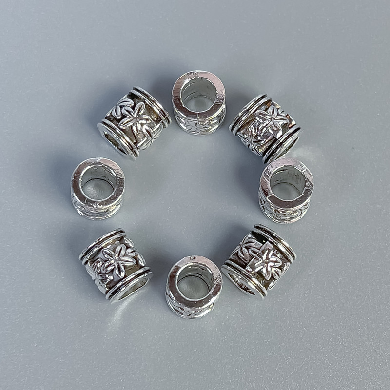 Bead-insert findings, silver color, diameter 6×7 mm ± hole, diameter 4 mm ± packaging 20 g (~35 pcs)