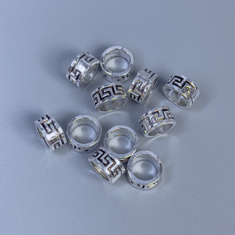 Bead insert, silver-colored metal, 8×4 mm with a hole about 6 mm, packaging 20 g (~45 pcs)