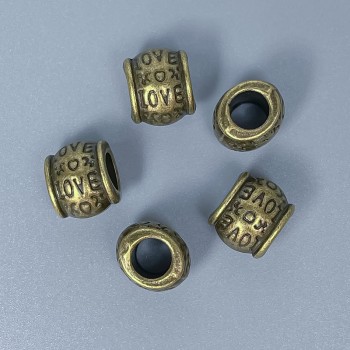 Bronze-colored bead insert finding, 9×10 mm, hole diameter ~5 mm, packaging 10 pcs