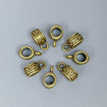 Bronze-colored bail findings, size 11x6x5 mm, holes 4.5 mm and 2 mm, packaging 20 pcs