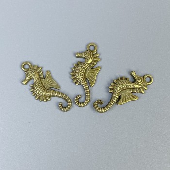 Seahorse Pendant Hardware, Bronze Metal Color, Size 29x12x2 mm ± Hole Diameter 2 mm ± Packaging 11 pcs