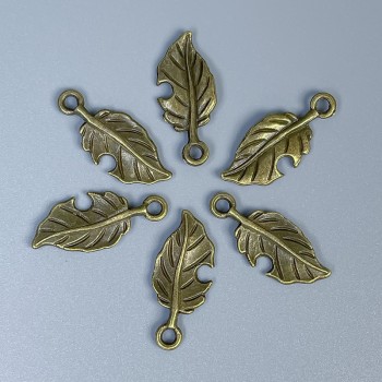 Leaf Pendant Finding, Bronze Metal Color, Size 23x10x1mm ± Hole Diameter 2mm ± Packaging 20 g (~26 pcs)