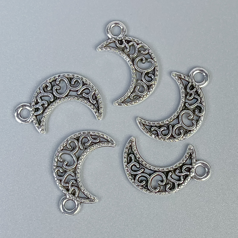 Moon Pendant Findings, Silver Metal Color, Size 18x11x1.5 mm, Hole 2 mm, Packaging 14 pcs