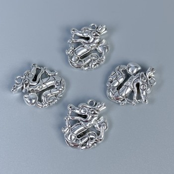 Dragon pendant finding, silver metal color, size 21×17×7 mm ± hole diameter 1.2 mm ± packaging 4 pcs