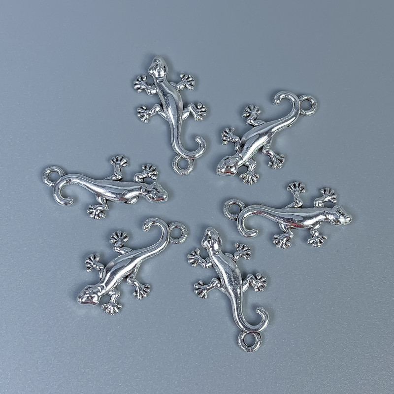 Pendant findings 'Lizard', silver-tone metal color, size 23×13×2 mm, hole diameter 2 mm, packaging 12 pcs