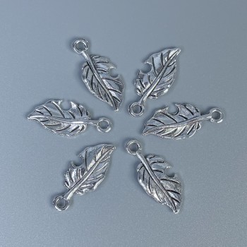 Leaf pendant findings, silver-colored metal, size 23x10x1 mm, hole diameter 2 mm, packaging 20 g (~26 pcs)