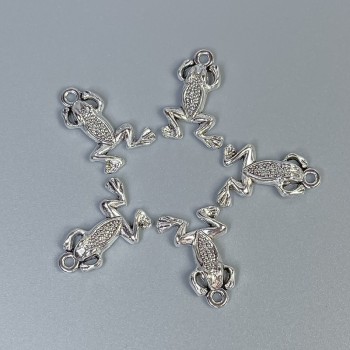 Frog Pendant Findings - Silver-Tone Metal, Size 20x13x3 mm ± Hole Diameter 1.5 mm ± Packaging 20 g (~18 pcs)