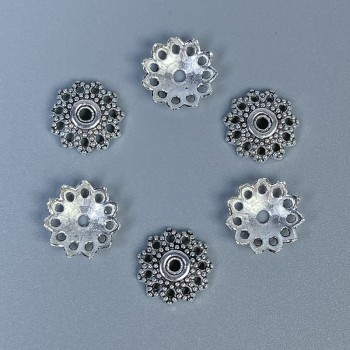 Bead caps in silver metal color, diameter 11.5×1 mm, hole diameter 1.5 mm, packaging 32 pcs