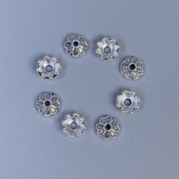 Bead cap findings, silver-colored metal, diameter 6x0.8 mm, hole diameter ~1 mm, packaging 20 g (~160 pcs)