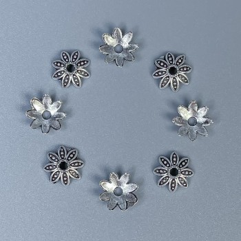 Bead Cap Findings, Silver Metal Color, Diameter 8×0.5 mm, Hole Diameter 1.8 mm, Packaging 20 g (approx. 155 pcs)