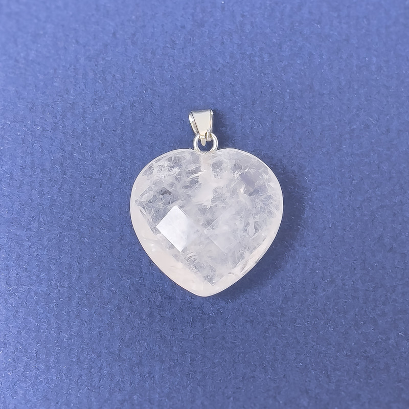 Heart Pendant with Rock Crystal - Natural Faceted Stone 20×20×8×25 mm+