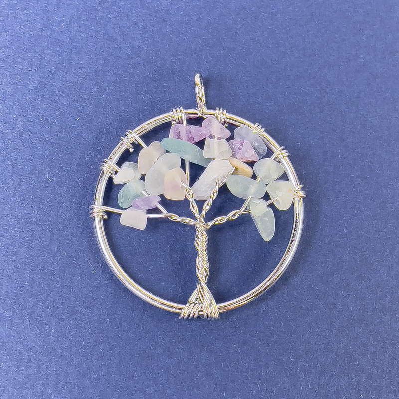Pendant Tree of Life with Natural Fluorite Gem 31×36 mm+
