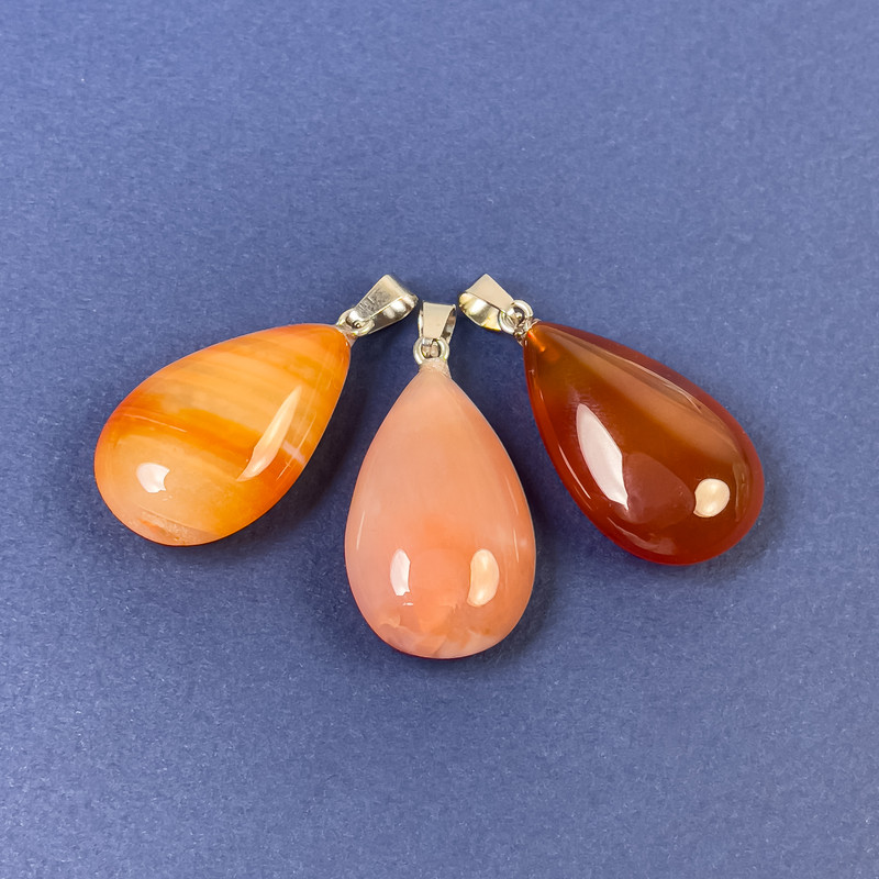 Pendant "Drop" with Natural Carnelian stone 19x31x11x42mm+