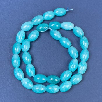 Aquamarine Beads on a Thread, grain-shaped, diameter 12x8 mm, length about 37 cm