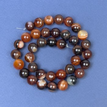 Eye agate beads on fishing line, smooth round beads, 10 mm diameter ±, length 38 cm ±