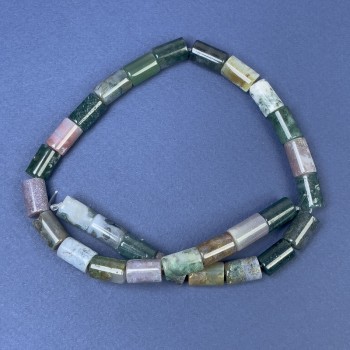 Moss Agate Beads on Thread, Cylindrical, 12×8 mm, 38 cm Length ±