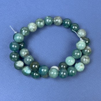Green Jasper Beads on a Fishing Line, Smooth Round Beads, 12 mm Diameter, 38 cm Length