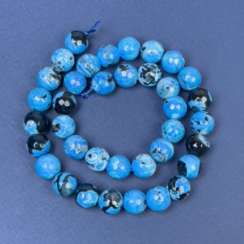 Agate Beads on Thread, Faceted Round Beads, 10 mm Diameter, 36 cm Length