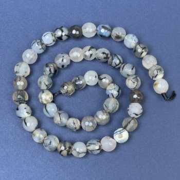Dragon Veins Agate Beads on Thread, Faceted Round Beads, 10mm Diameter ±, 36 cm Length ±