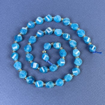 Faceted Apatite Beads Diamond-Shaped 8x7 mm ± with Seed Beads on Thread, Length 38 cm+