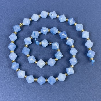 Aquamarine faceted beads, diamond-shaped 8x8 mm, on a thread with beads, length 37 cm+