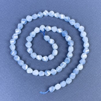 Aquamarine Beads, Faceted Diamond-Shaped 6x5mm on Thread, Length 39cm+