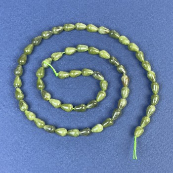 Jadeite drop beads 7x4mm on thread, length 39 cm+