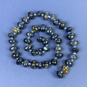 Hawk's Eye Beads, Tumbled 9x9mm +/- on Thread, Length 41cm+