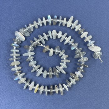Labradorite chip beads, 9-12×3 mm, on a thread, 40 cm long, with seed beads