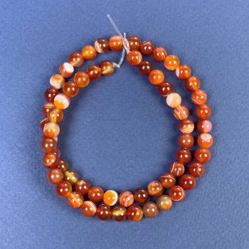 Carnelian Beads, Smooth Round 6 mm ± on Thread, Length 38 cm ±