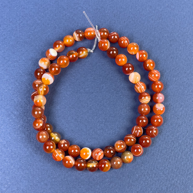 Carnelian Beads, Smooth Round 6 mm ± on Thread, Length 38 cm ±