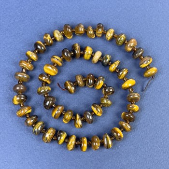 Tiger's Eye Beads, Faceted 9x5mm, with Beads on Thread, Length 40cm+
