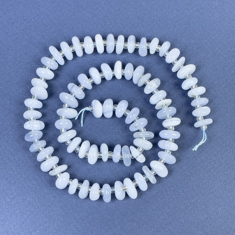 Blue Agate Drop-Shaped Beads with Seed Beads 8-10x4mm +/- on Thread, Length 39 cm