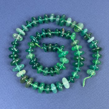 Chrysoprase Beads, Faceted with Seed Beads, 9-12x4mm +/- on thread, length 41 cm+