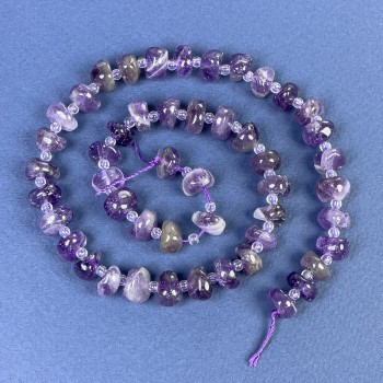 Faceted Amethyst Beads 10x5 mm +/- with 3 mm Seed Beads +/- on Thread, Length 38 cm+
