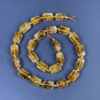Citrine faceted cylinder beads 14x9mm +/- with seed beads 4x2 on thread, length 39cm+