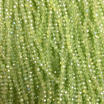 Beads of Czech Crystal Lime with Petrol Iridescence, Faceted Rondelle, diameter 3x3mm+-, length 32cm+