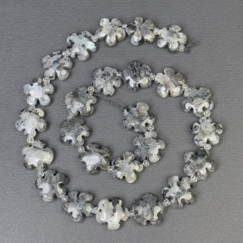 Larvikite Beads, Natural Gemstone, Flower Shape, Diameter 15x6 mm, Hole Diameter ~1 mm, Bead Diameter 3 mm, Length 41 cm+