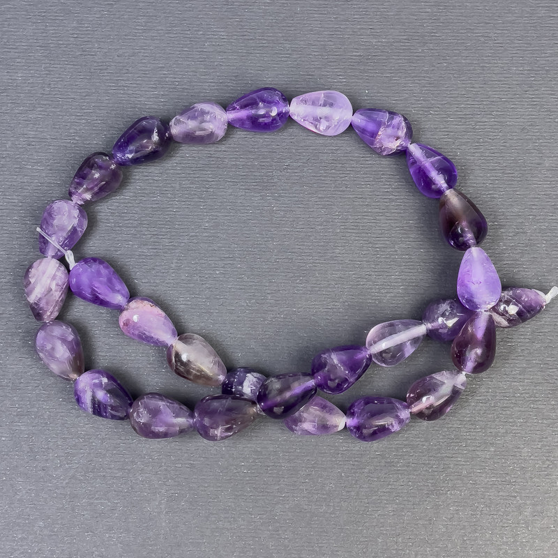 Amethyst Beads - Drop Shape, Natural Stone, 15x10 mm, Hole Diameter ~1 mm, Length ~40 cm