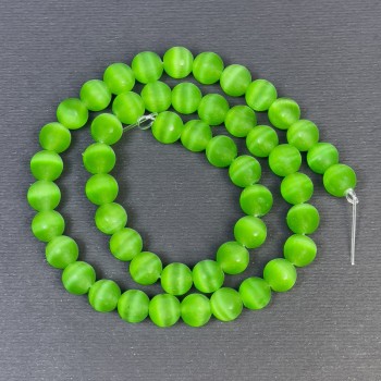 Green Cat's Eye Beads, Synthetic Stone, Smooth Round Beads, Diameter 8 mm ±, Hole Diameter 1 mm ±, Length 38 cm ±