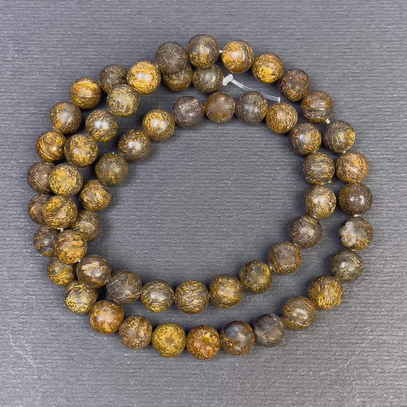 Bronzite beads, natural stone, smooth spheres, diameter 6.5 mm, hole diameter 1.5 mm, length 38 cm